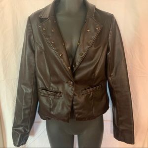 Brown Faux Leather Blazer Jacket